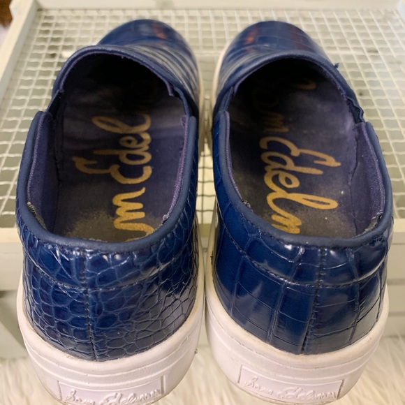 {Sam Edelman} Navy Leather Outsole | Snake/Croc Pattern | Lifted Sole 7.5 Womens - Picture 5 of 8